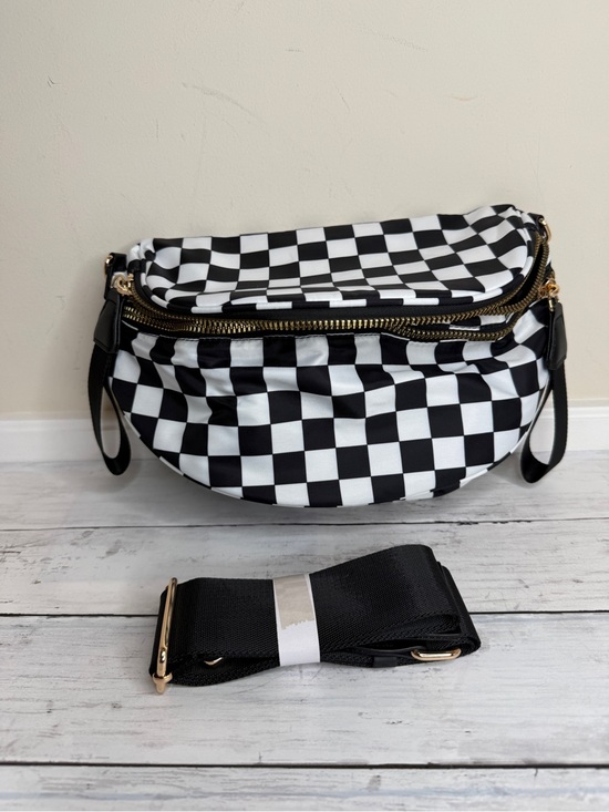 Handbags - Checkerboard Black & White Crossbody Bag with Gold Hardware